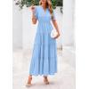 imagePRETTYGARDEN Womens 2025 Summer Midi Dress Short Sleeve V Neck Ruffle Tiered Flowy A Line Casual Beach Dress with PocketsLight Blue