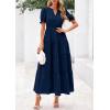 imagePRETTYGARDEN Womens 2025 Summer Midi Dress Short Sleeve V Neck Ruffle Tiered Flowy A Line Casual Beach Dress with PocketsNavy