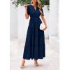 imagePRETTYGARDEN Womens 2025 Summer Midi Dress Short Sleeve V Neck Ruffle Tiered Flowy A Line Casual Beach Dress with PocketsNavy