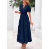 imagePRETTYGARDEN Womens 2025 Summer Midi Dress Short Sleeve V Neck Ruffle Tiered Flowy A Line Casual Beach Dress with PocketsNavy