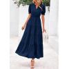 imagePRETTYGARDEN Womens 2025 Summer Midi Dress Short Sleeve V Neck Ruffle Tiered Flowy A Line Casual Beach Dress with PocketsNavy