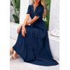 imagePRETTYGARDEN Womens 2025 Summer Midi Dress Short Sleeve V Neck Ruffle Tiered Flowy A Line Casual Beach Dress with PocketsNavy