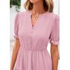 imagePRETTYGARDEN Womens 2025 Summer Midi Dress Short Sleeve V Neck Ruffle Tiered Flowy A Line Casual Beach Dress with PocketsPink