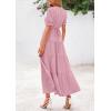 imagePRETTYGARDEN Womens 2025 Summer Midi Dress Short Sleeve V Neck Ruffle Tiered Flowy A Line Casual Beach Dress with PocketsPink