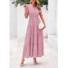imagePRETTYGARDEN Womens 2025 Summer Midi Dress Short Sleeve V Neck Ruffle Tiered Flowy A Line Casual Beach Dress with PocketsPink