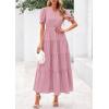 imagePRETTYGARDEN Womens 2025 Summer Midi Dress Short Sleeve V Neck Ruffle Tiered Flowy A Line Casual Beach Dress with PocketsPink