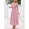 imagePRETTYGARDEN Womens 2025 Summer Midi Dress Short Sleeve V Neck Ruffle Tiered Flowy A Line Casual Beach Dress with PocketsPink