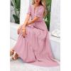 imagePRETTYGARDEN Womens 2025 Summer Midi Dress Short Sleeve V Neck Ruffle Tiered Flowy A Line Casual Beach Dress with PocketsPink