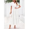 imagePRETTYGARDEN Womens 2025 Summer Midi Dress Short Sleeve V Neck Ruffle Tiered Flowy A Line Casual Beach Dress with PocketsWhite