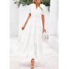 imagePRETTYGARDEN Womens 2025 Summer Midi Dress Short Sleeve V Neck Ruffle Tiered Flowy A Line Casual Beach Dress with PocketsWhite