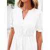 imagePRETTYGARDEN Womens 2025 Summer Midi Dress Short Sleeve V Neck Ruffle Tiered Flowy A Line Casual Beach Dress with PocketsWhite