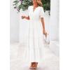 imagePRETTYGARDEN Womens 2025 Summer Midi Dress Short Sleeve V Neck Ruffle Tiered Flowy A Line Casual Beach Dress with PocketsWhite