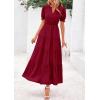 imagePRETTYGARDEN Womens 2025 Summer Midi Dress Short Sleeve V Neck Ruffle Tiered Flowy A Line Casual Beach Dress with PocketsWine Red