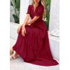 imagePRETTYGARDEN Womens 2025 Summer Midi Dress Short Sleeve V Neck Ruffle Tiered Flowy A Line Casual Beach Dress with PocketsWine Red