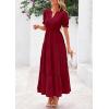 imagePRETTYGARDEN Womens 2025 Summer Midi Dress Short Sleeve V Neck Ruffle Tiered Flowy A Line Casual Beach Dress with PocketsWine Red