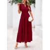 imagePRETTYGARDEN Womens 2025 Summer Midi Dress Short Sleeve V Neck Ruffle Tiered Flowy A Line Casual Beach Dress with PocketsWine Red