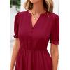 imagePRETTYGARDEN Womens 2025 Summer Midi Dress Short Sleeve V Neck Ruffle Tiered Flowy A Line Casual Beach Dress with PocketsWine Red