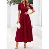 imagePRETTYGARDEN Womens 2025 Summer Midi Dress Short Sleeve V Neck Ruffle Tiered Flowy A Line Casual Beach Dress with PocketsWine Red
