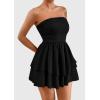 imagePRETTYGARDEN Womens 2025 Summer Strapless Tube Mini Dress Off Shoulder Smocked Ruffle A Line Flowy Short Party Club DressesBlack