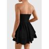 imagePRETTYGARDEN Womens 2025 Summer Strapless Tube Mini Dress Off Shoulder Smocked Ruffle A Line Flowy Short Party Club DressesBlack