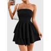 imagePRETTYGARDEN Womens 2025 Summer Strapless Tube Mini Dress Off Shoulder Smocked Ruffle A Line Flowy Short Party Club DressesBlack