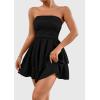 imagePRETTYGARDEN Womens 2025 Summer Strapless Tube Mini Dress Off Shoulder Smocked Ruffle A Line Flowy Short Party Club DressesBlack