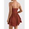 imagePRETTYGARDEN Womens 2025 Summer Strapless Tube Mini Dress Off Shoulder Smocked Ruffle A Line Flowy Short Party Club DressesBrick Red