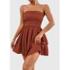 imagePRETTYGARDEN Womens 2025 Summer Strapless Tube Mini Dress Off Shoulder Smocked Ruffle A Line Flowy Short Party Club DressesBrick Red