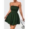 imagePRETTYGARDEN Womens 2025 Summer Strapless Tube Mini Dress Off Shoulder Smocked Ruffle A Line Flowy Short Party Club DressesDark Green