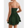 imagePRETTYGARDEN Womens 2025 Summer Strapless Tube Mini Dress Off Shoulder Smocked Ruffle A Line Flowy Short Party Club DressesDark Green