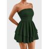 imagePRETTYGARDEN Womens 2025 Summer Strapless Tube Mini Dress Off Shoulder Smocked Ruffle A Line Flowy Short Party Club DressesDark Green