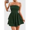 imagePRETTYGARDEN Womens 2025 Summer Strapless Tube Mini Dress Off Shoulder Smocked Ruffle A Line Flowy Short Party Club DressesDark Green