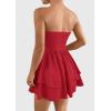 imagePRETTYGARDEN Womens 2025 Summer Strapless Tube Mini Dress Off Shoulder Smocked Ruffle A Line Flowy Short Party Club DressesRed