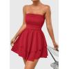imagePRETTYGARDEN Womens 2025 Summer Strapless Tube Mini Dress Off Shoulder Smocked Ruffle A Line Flowy Short Party Club DressesRed