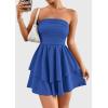 imagePRETTYGARDEN Womens 2025 Summer Strapless Tube Mini Dress Off Shoulder Smocked Ruffle A Line Flowy Short Party Club DressesRoyal Blue