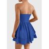 imagePRETTYGARDEN Womens 2025 Summer Strapless Tube Mini Dress Off Shoulder Smocked Ruffle A Line Flowy Short Party Club DressesRoyal Blue