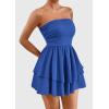 imagePRETTYGARDEN Womens 2025 Summer Strapless Tube Mini Dress Off Shoulder Smocked Ruffle A Line Flowy Short Party Club DressesRoyal Blue