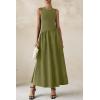 imagePRETTYGARDEN Womens Maxi Sundress Casual Summer 2025 Sleeveless Asymmetrical Drop Waist Patchwork Long Flowy Tank DressesArmy Green