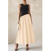 imagePRETTYGARDEN Womens Maxi Sundress Casual Summer 2025 Sleeveless Asymmetrical Drop Waist Patchwork Long Flowy Tank DressesBeige Black