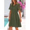 imagePRETTYGARDEN Womens Short Sleeve Mini Dress 2025 Summer V Neck Hollow Out Eyelet Ruffle A Line Swing Short DressesArmy Green