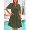 imagePRETTYGARDEN Womens Short Sleeve Mini Dress 2025 Summer V Neck Hollow Out Eyelet Ruffle A Line Swing Short DressesArmy Green