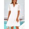 imagePRETTYGARDEN Womens Short Sleeve Mini Dress 2025 Summer V Neck Hollow Out Eyelet Ruffle A Line Swing Short DressesBeige White