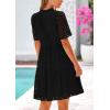 imagePRETTYGARDEN Womens Short Sleeve Mini Dress 2025 Summer V Neck Hollow Out Eyelet Ruffle A Line Swing Short DressesBlack