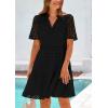 imagePRETTYGARDEN Womens Short Sleeve Mini Dress 2025 Summer V Neck Hollow Out Eyelet Ruffle A Line Swing Short DressesBlack