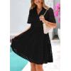 imagePRETTYGARDEN Womens Short Sleeve Mini Dress 2025 Summer V Neck Hollow Out Eyelet Ruffle A Line Swing Short DressesBlack