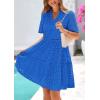 imagePRETTYGARDEN Womens Short Sleeve Mini Dress 2025 Summer V Neck Hollow Out Eyelet Ruffle A Line Swing Short DressesBlue