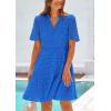 imagePRETTYGARDEN Womens Short Sleeve Mini Dress 2025 Summer V Neck Hollow Out Eyelet Ruffle A Line Swing Short DressesBlue