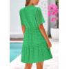 imagePRETTYGARDEN Womens Short Sleeve Mini Dress 2025 Summer V Neck Hollow Out Eyelet Ruffle A Line Swing Short DressesGreen