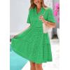 imagePRETTYGARDEN Womens Short Sleeve Mini Dress 2025 Summer V Neck Hollow Out Eyelet Ruffle A Line Swing Short DressesGreen
