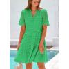 imagePRETTYGARDEN Womens Short Sleeve Mini Dress 2025 Summer V Neck Hollow Out Eyelet Ruffle A Line Swing Short DressesGreen